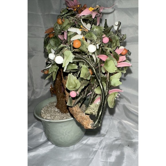 Vintage Chinese Jade Quartz Stone Glass Bonsai Tree Pink  Slight damage See Pics - Picture 7 of 16